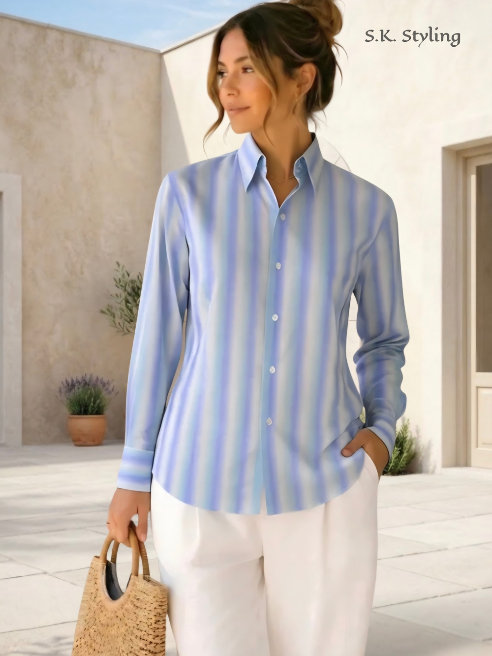 Vintage 70's Style CRAIG TAYLOR Button-up Shirt Pastel Stripe Egyptian Cotton L